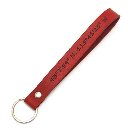 Handmade@ The Lotus Shop Personalized Leather GPS Keychain, Latitude Longitude Coordinates Key Fob, Custom Laser Engraving
