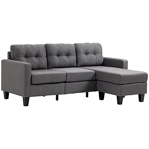 HOMCOM Corner Sofa, Chaise Lounge Furniture, 3 Seater Couch with Ottoman, L-Shaped Sofa with Thick Padded Cushion for Living Room, Office, Dark Grey