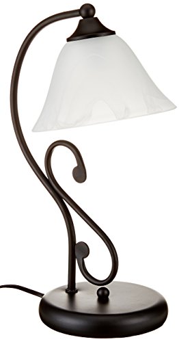 Easylight licht-erlebnisse Lampada da tavolo Dorothea con cavo stile rustico in nero opaco e vetro alabastro E14 ideale per scrivania comodino camera da letto, salotto