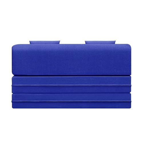Image of Foldable 2-Seater, 4X6 Sofa Bed | Convertible Sofa Cum Bed with Cushion Jute Fabric Perfect for Living Rooms & Guest Rooms - Blue