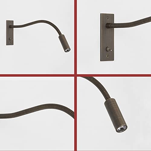 Taimowei 5W Led Bedside Wall Lamp With Switch, Gooseneck Reading Light, Antique Copper Color Embedded Power Supply Sconces Lights For Bedroom, Study Room, Studio, Office, Workbench/Warm Light #TOP4