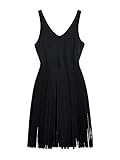 GORGLITTER Women's Plus One Piece Bathing Suit Fringe Sleeveless V Neck Tassel Tankini Tummy Control Swimsuits Swimwear Black 3X-Large Plus