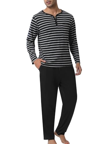 Men’s Pyjama Loungewear Sets Comfy Lounge Nightwear Long Sleeve Cotton Pocket Tops Plaid Pants3
