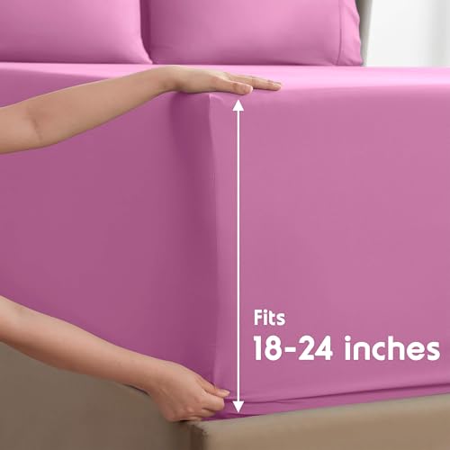 Image of Nestl Extra Deep Full Sheet Set - 6 Piece Breathable & Cooling Sheets - Hotel Luxury Bedding Set w /18-24 Inch Extra Deep Pockets - Easy & Secure Fit - Super Soft, Wrinkle Free & Comfy - Light Pink