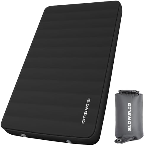 Self-Inflating Camping Mattress Pad 2 Person, 4in Thick Foam Sleeping Pad for Tent Camping, 4-Season Double Sleeping Pad with Pump Sack, Black