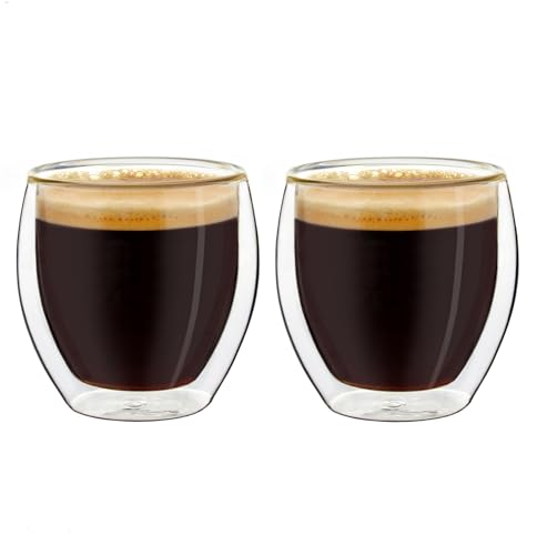 Creano Double Walled Espresso Glasses 100ml - Insulated Coffee Cups - Handmade Heat Resistant Mugs - 2 pcs (Pack of 1)