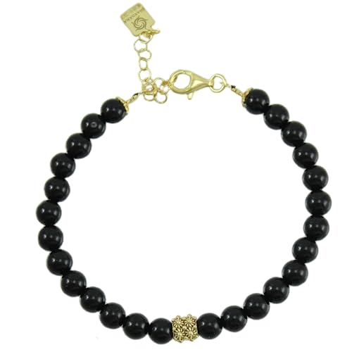 Bracelet onyx noir 6mm filigrane argent 925 doré bijou artisanal sarde réglable