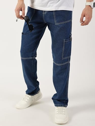 Image of Thomas Scott Mens Mid Rise Relaxed Fit Cotton Cargo Jeans