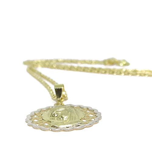 Medalla Virgen Niña Oro Amarillo y Blanco 18k 45cm