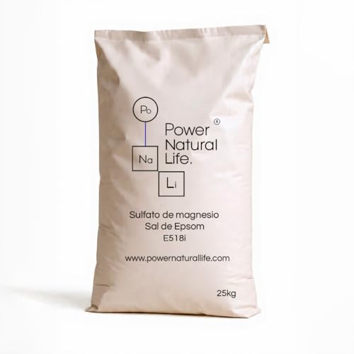 Sal de Epsom o Sulfato de Magnesio Heptahidratado 100% Puro Power natural life | Baños Relajantes Musculares Articulares | Exfoliante Corporal Natural | Pediluvio Pies Cansados | Saco de 25 kg