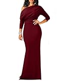 YMDUCH Women's Sexy Elegant Long Sleeve Off Shoulder Bodycon Long Evening Formal Dress WineRed