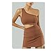 Women Tennis Dress with Shorts&Chest Pads One Shoulder Straps Golf Badminton Skorts All-in-one Yoga Suits(Beige,L)