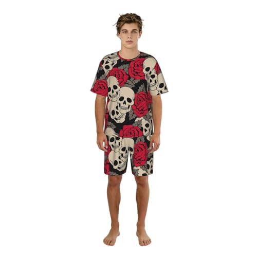 Pyjama d'été à roses pour hommes coupe manches courtes avec poches