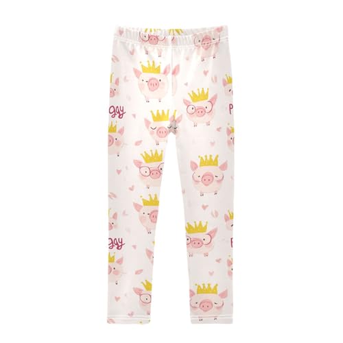 Cute Cartoon Pigs Girls' Leggings Toddler Doodles Yellow Crown Kids Yoga Pants Dance Active Tights 4T
