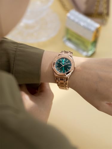 Image of French Connection Octa Edge | Analog | Green Sunray Dial | Rose Gold Stainless Steel Strap | Watch for Women - FCB25NRGM