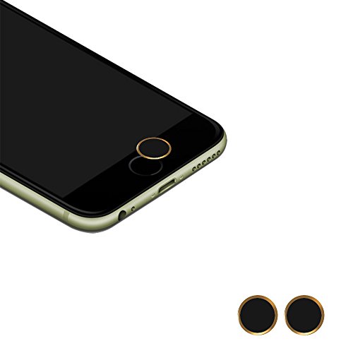 BUTEFO Touch ID Button,(2 Pack) Home Button Sticker (Support Fingerprint Indentification System Touch ID) for iPhone 5s iPhone 6/7/8 iPhone 6/7/8 Plus (Gold Ring Black)