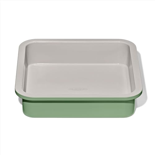 Image of OXO Good Grips Non-Stick Pro Ceramic Coated Metal Bakeware Cake Pan — 9 in Square— Basil, Square Baking Pan for Cakes, Brownies and Cookies