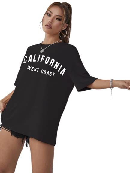 Image of REVEXO Women's Cotton Blend Half Sleeve Printed Loose Fit Round Neck T-Shirts.