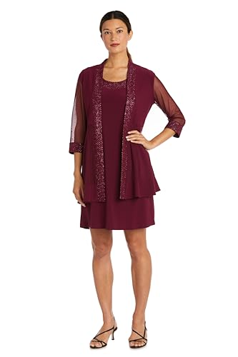 Image of R&M Richards Women's 2-Piece Jacket Dress Set | Knee Length Sheath W / 3 /4 Sleeve Jacket | Mother of the Bride Cocktail Party