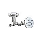 Premium Silver Custom Cuff Links Mens • Round Personalized Cufflinks for Men • Engraved Initial, Date, Handwriting, Crest, Logo • Groomsmen Cufflinks • Personalized Gifts for Men (Round, Silver)