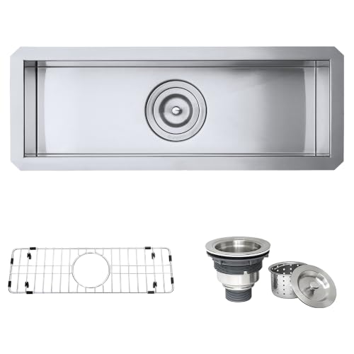 Image of Ruvati RVH7120 Bar Prep Sink 23 inch x 8 inch Narrow Trough Undermount 16 Gauge