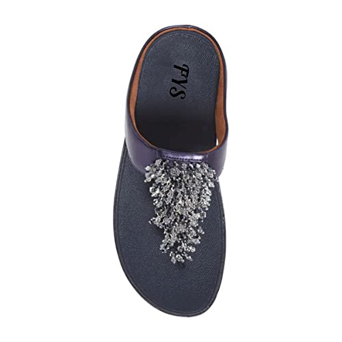 FYS Women Toe Post Slide Sandals Platform Flip Flops Comfortable Beaded Thong Strap Slip On Mules Summer Holiday Walking Slipper Shoes Size 4-15 US4