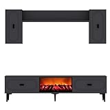 CONCEPT USINE  Meuble TV VIBRA avec Cheminée LED & Module Mural Gris Anthracite et Noir  Ensemble Complet 150 cm  4 Placards + Étagères  Pose Murale ou Pieds  Design Contemporain sans Chauffage