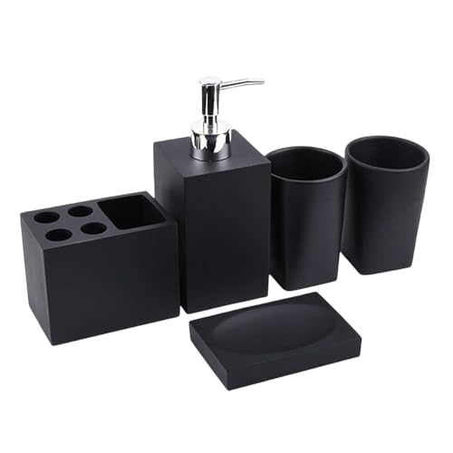 Distributeur savon salle de bain et porte-brosse à dents set de 5 accessoires décoration - 2