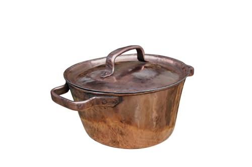 Pentola Conica in Rame Artigianale Italiana, Stagnata a Mano, Alta Conduzione del Calore, con Coperchio e Manici