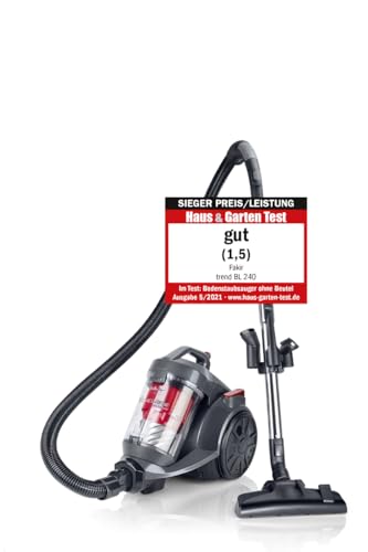 Fakir BL 240 Trend Staubsauger beutellos 700 W, Staubsauger ohne Beutel, Zylinderform, kabelgebunden, Zyklonen-Saugsystem mit HEPA-Filter, Edelstahl Teleskoprohr & 9m Aktionsradius, Anthrazit/Rot