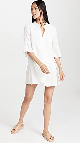 Monrow Women's Easy Mini Dress, Natural, White, L #TOP4
