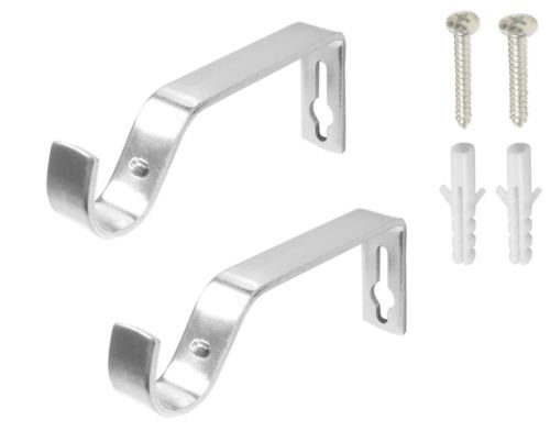 Homeelabador Silver Curtain Pole Bracket 19Mm Heavy Duty Metal Rod Wall Brackets Holder Metal Curtain Rod Support Pole Holder Set Of 2 With Screws
