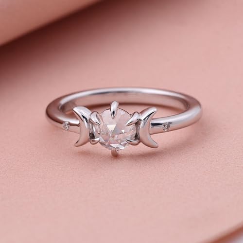 Custom Name Rings, 14K White Gold Rings Size I 1/2 White Round Moissanite for Women New Year Promise Ring for Gf Promise Rings Decorations - Image 3