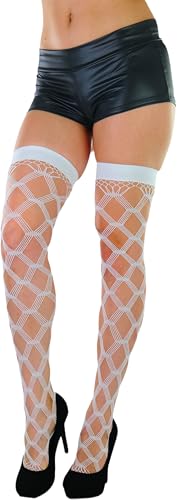 Image of ToBeInStyle Women's Plus Size Multi Fence Net Thigh Hi Stocking - Plus Size - White