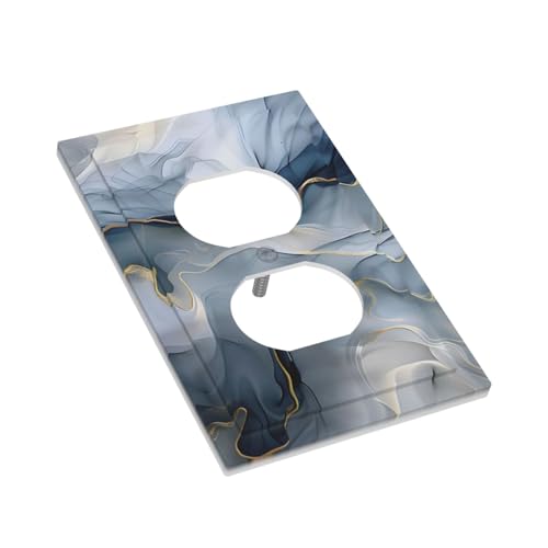 Decorative Outlet Covers Abstract Ink Blue Marble Glod Line Texture 1 Gang Duplex Light Switch Cover Plate Unique Wall Plate Electrical Switch Plate Covers for Bathroom Kitchen Decor