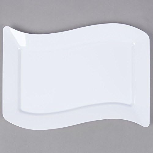 Pack of 10 - Elegant China-Like Hard Reusable Plastic Wavy Rectangular Serving Plates/Small Trays/Dinner Plates - 6.5 x 10inch (16.5 x 25.4 cm) - White