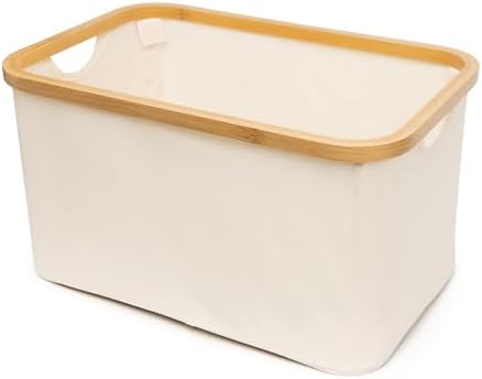 White Folding Fabric Basket for Dirty Clothes 45 x 30 x 24.5 cm w...