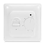 KETOTEK Manual Underfloor Heating Thermostats 220V 16A, Electric Underfloor Heating Controller Mechanical Room Thermostat with Floor Sensor Probe White