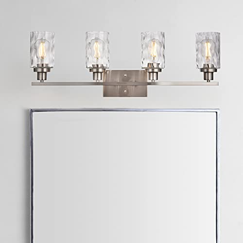 Banato Lighting Vanity Lights for Bathroom 4-Light Wall Mount Light Fixture Brushed Nickel Finished, Bathroom Lights for Mirror Cabinet Dressing Table, Hammered Glass Shade