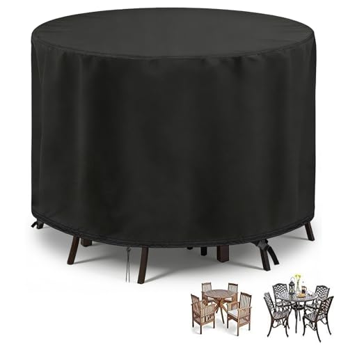 POMER Round Patio Furniture Covers, 90inch Garden Bar Height Table Chair Set Cover Waterproof Patio Tall High Table Cover for Round Furniture Set - 90" D x 43" H