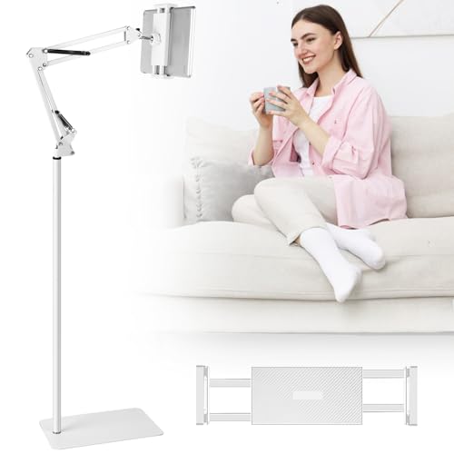 Tablet Floor Stand, Adjustable Metal Phone Stand, 360° Rotatable Tablet Holder for iPad/iPad Pro/iPhone or 4.5-12.9 Inches Devices, Kindle Holder for Reading in Bed, Sofa, Kitchen (White) Tablet Floor Stand, Adjustable Metal Phone Stand, 360° Rotatable Tablet Holder for iPad/iPad Pro/iPhone or 4.5-12.9 Inches Devices, Kindle Holder for Reading in Bed, Sofa, Kitchen (White)