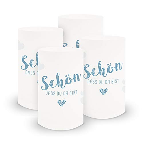 itenga 6x Windlicht Tischlicht aus Folie I Schön dass du da bist I 10,0 x 21,0 cm I ideal als Tischdeko für jede Feierlichkeit I geeignet für Teelichter oder LED-Kerzen (Hellblau)