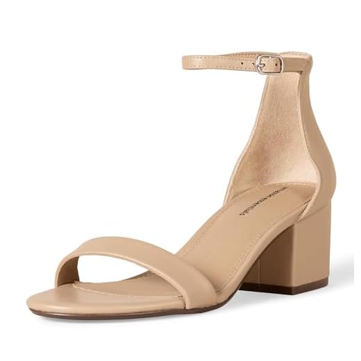 Amazon Essentials Women's Two Strap Heeled Sandal, Beige, Faux Leather, 8