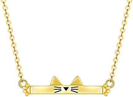 SISGEM 14K Solid Yellow Gold Cat Bar Necklace for Women Children Girls,Cute Cat Pengdant Necklace Mother's Day Birthday Gifts for Her Adjustable Chain 16''+2'' (Yellow)