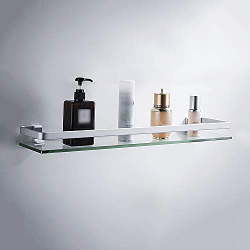 Étagère de salle de bain Étagère de salle de bain En Verre Trempé, 60 80cm Tablette Murales de Douche Sans Perçage Tablette Avant Rectangulaire À Miroir Mural À 1 Niveau, avec Rail Fixation Aluminium thumbnail