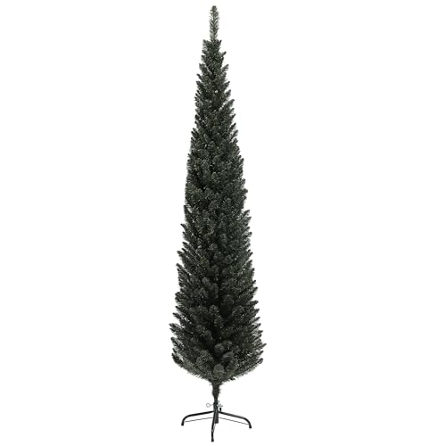HOMCOM Albero di Natale Artificiale Alto 195 cm con 390 Rami, Albero di Natale Slim Salvaspazio con Base in Acciaio per Casa e Ufficio, Verde