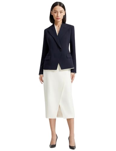 Veste à revers à pointe et jupe blanche en ensemble tailleur 2 pièces pour dames pressées
