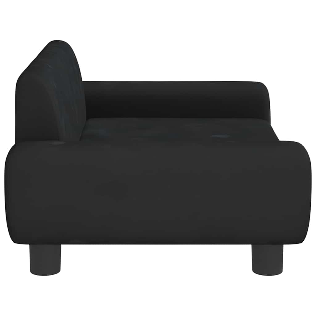 Sofa dziecięca czarna z aksamitu, 70 x 45 x 33 cm, z masywną ramą z drewna sosnowego, wyściełana pianką, stabilny mebel dla małych dzieci do pokoju dziecięcego, przytulne miejsce do zabawy