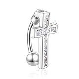 CANDYFANCY 14G Surgical Steel Reverse Button Belly Rings For Women Men Cross Navel Ring Christian Piercing Jewelry