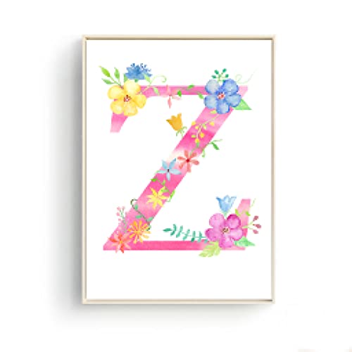Peinture lettre Z fleurs roses toile 40x60cm pour égayer un mur blanc sans âme